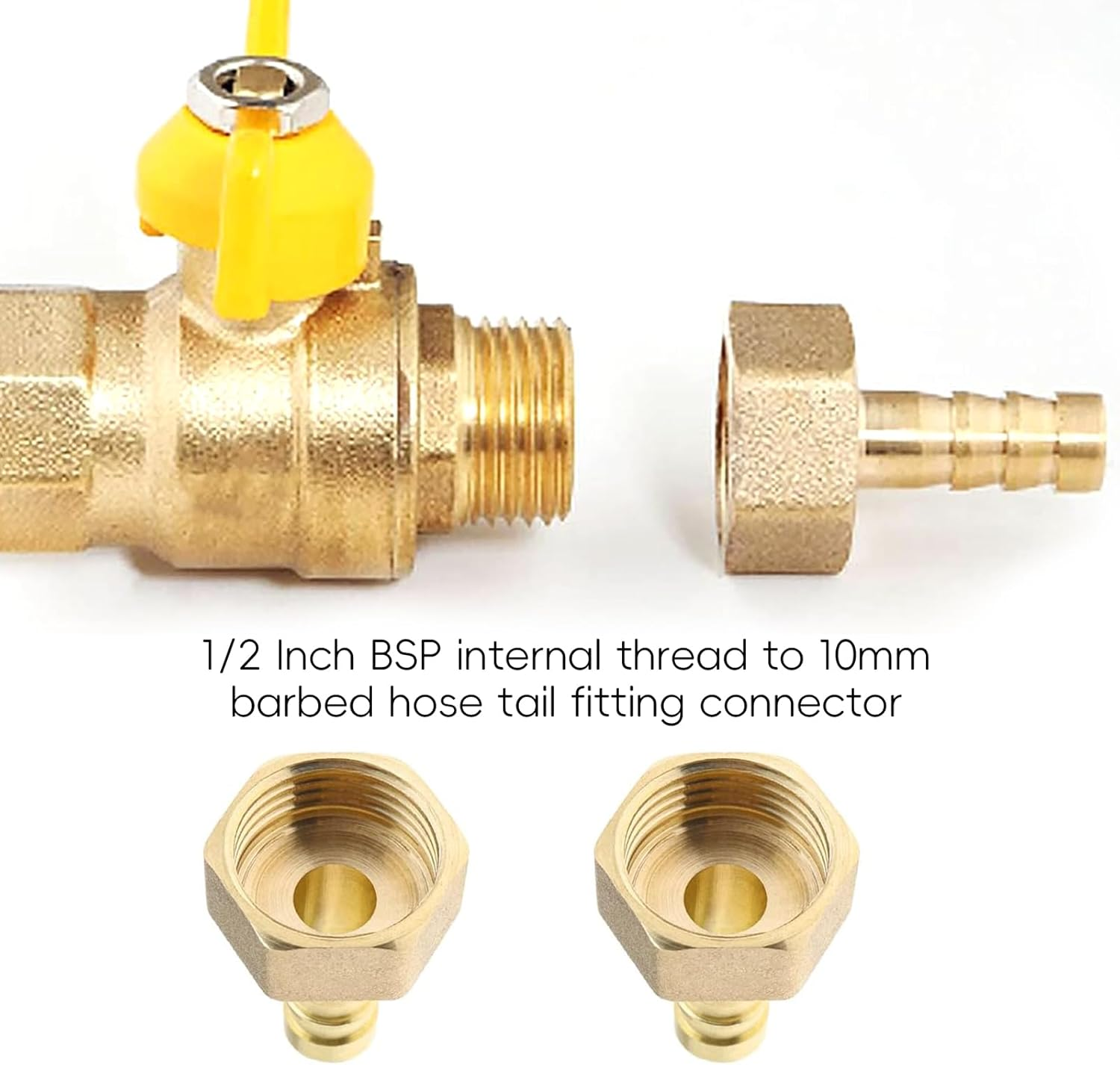 Xlihdzum 2PCS 10Mm to 1/2 Inch BSP Female Thread Barb Brass Fitting Connectors Hose Barbed Joint Adapter Coupler - Female Thread Barb Brass Fitting for Fuel Air Gas Water Oil Air Gas Use image number 3