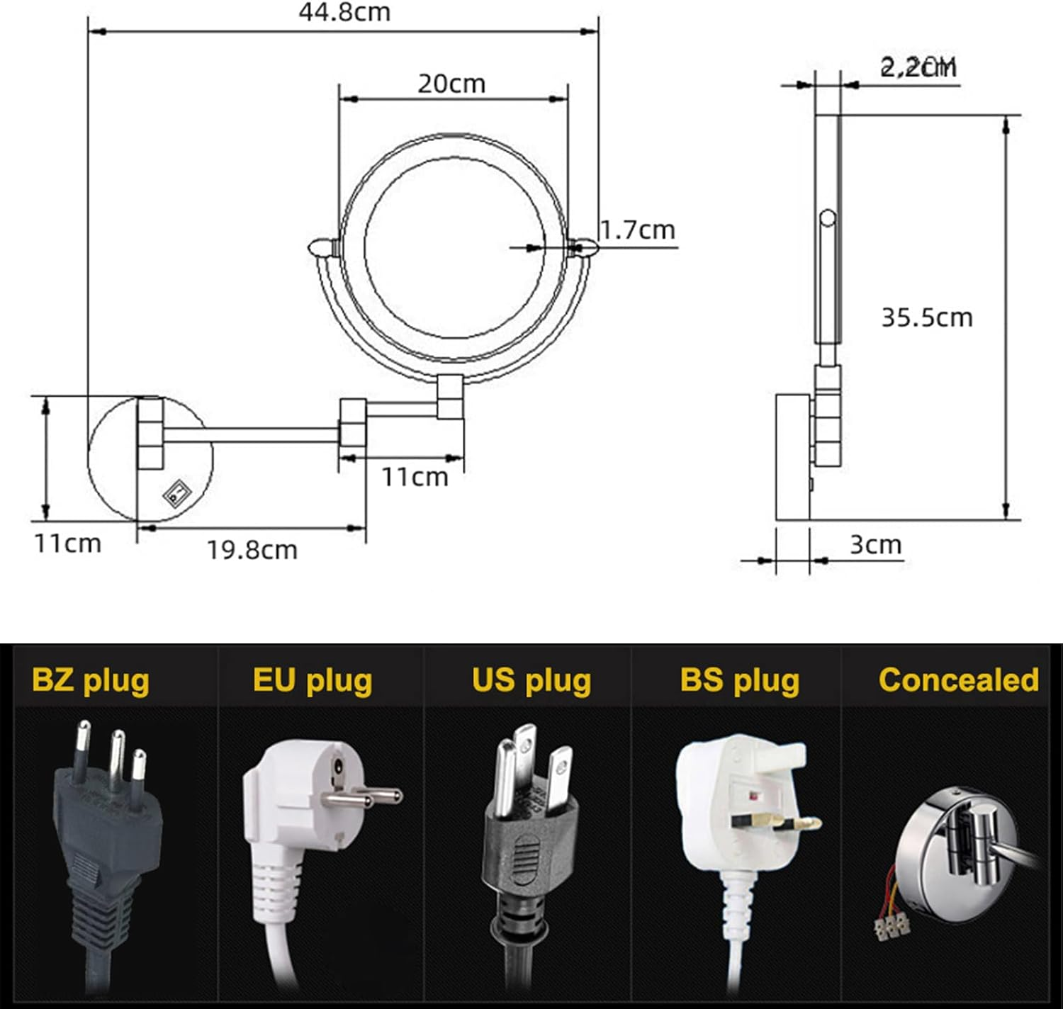 Wall Mounted Lighted Makeup Mirror, Hardwired 8" LED Double Sided Magnifying Vanity Mirror, 360&deg; Swivel Bathroom Shaving Mirror,Brushed Nickel,7X