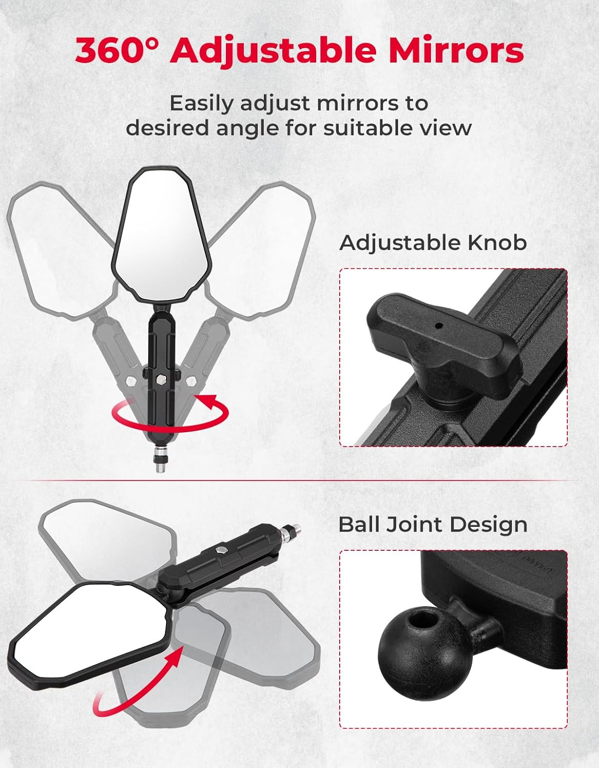 KEMIMOTO Motorcycle Side Mirrors M8 M10 Bolt Handlebar Mount Adjustment Universal Adventure Rearview Mirrors Convex Foldable 360 Degrees Compatible with ATV Scooter Dirt Bike