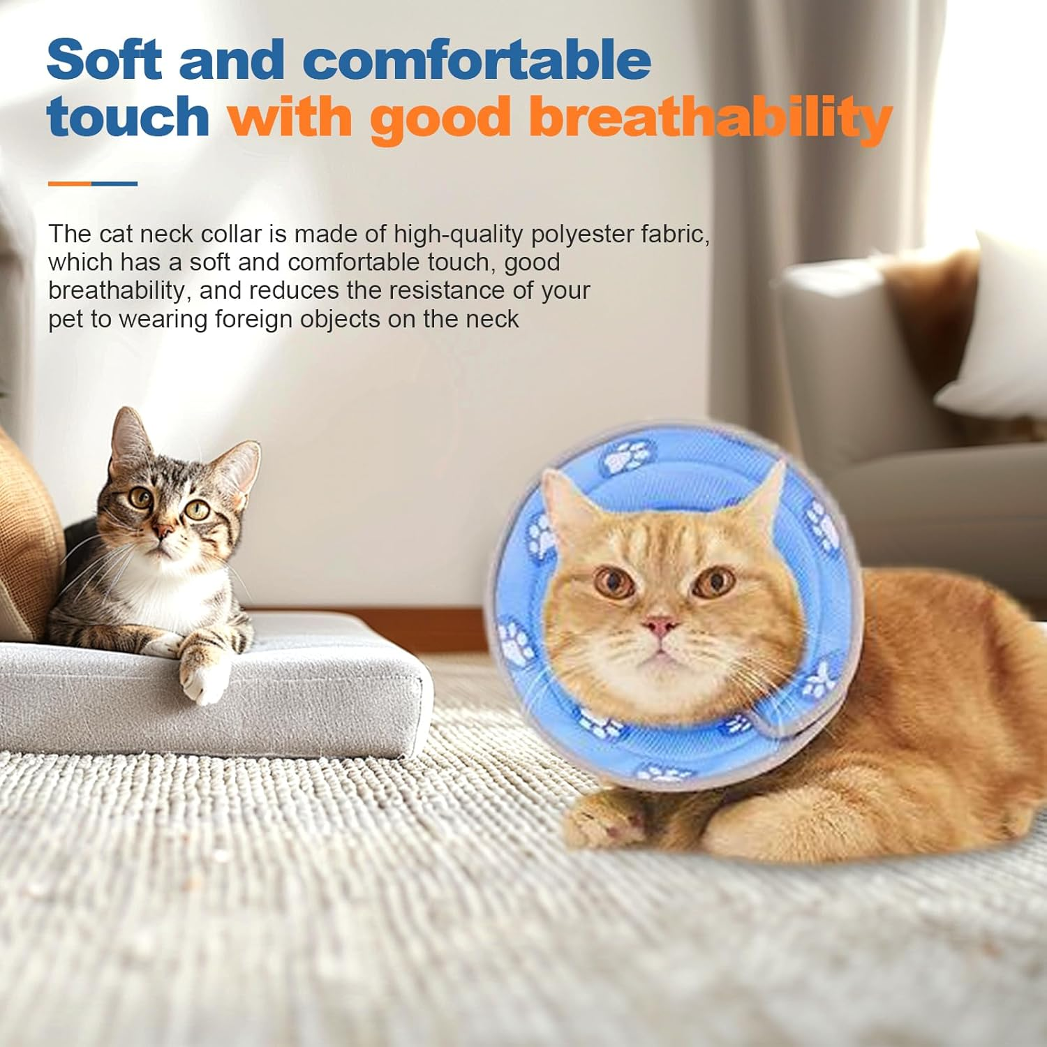 Cat Collar, Recovery Collar, Soft Collar Cone after Surgery, Protective Collar, Cat Collar, Adjustable Collar Prevents Licking Wounds, Cat Collar (Blue, S) image number 5