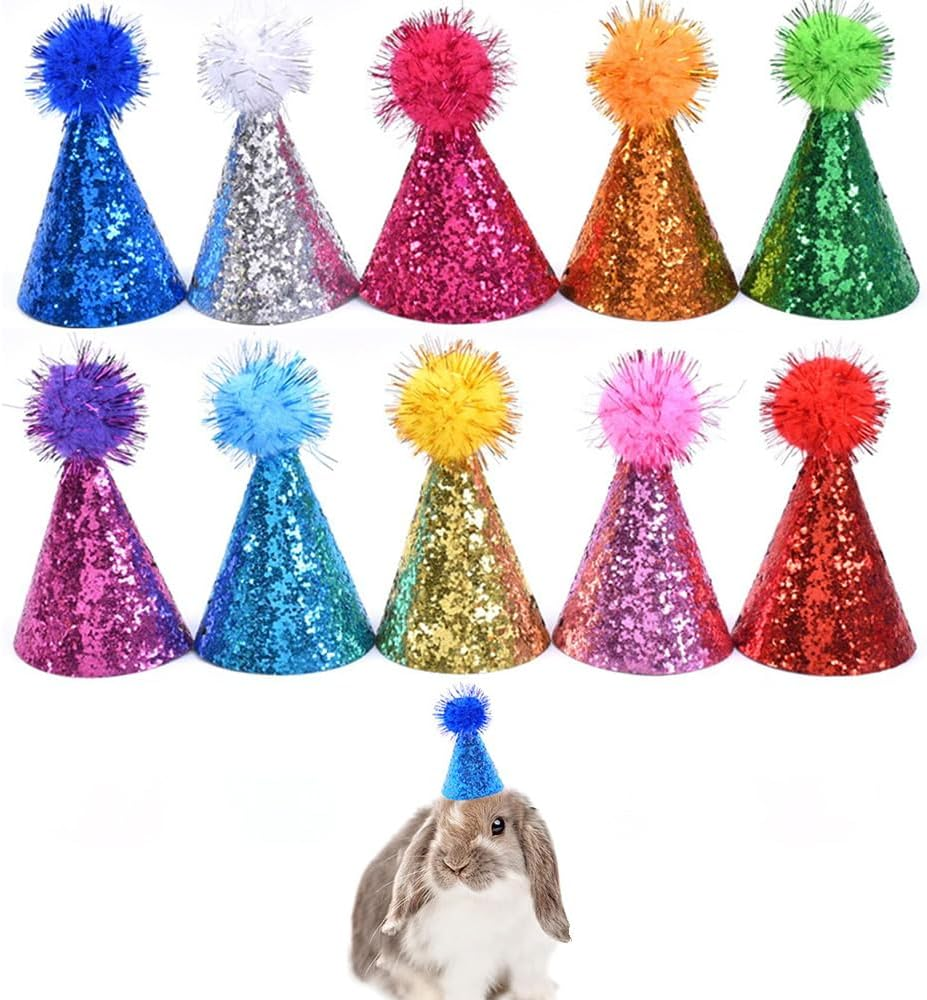 10 Packs Cat Birthday Hat, Dog Party Hats, Multi-Color Cat Hats, Mini Party Hats, Pompoms Shiny Birthday Party Adjustable Headbands Birthda for Small Animals Friends (Chroma) image number 3