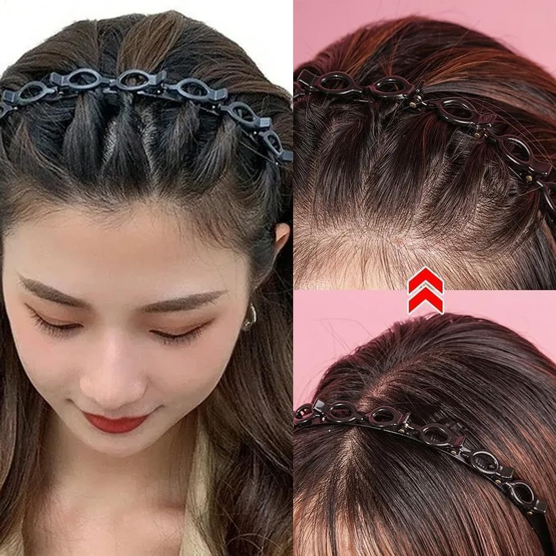 ZORVUJI Pack of 2 Hair Twister Headbands, Double Bangs Hairstyle Hairpin, Headband with Clips, Double Bang Hairstyle Hairpin, Headband with Teeth for Women image number 5