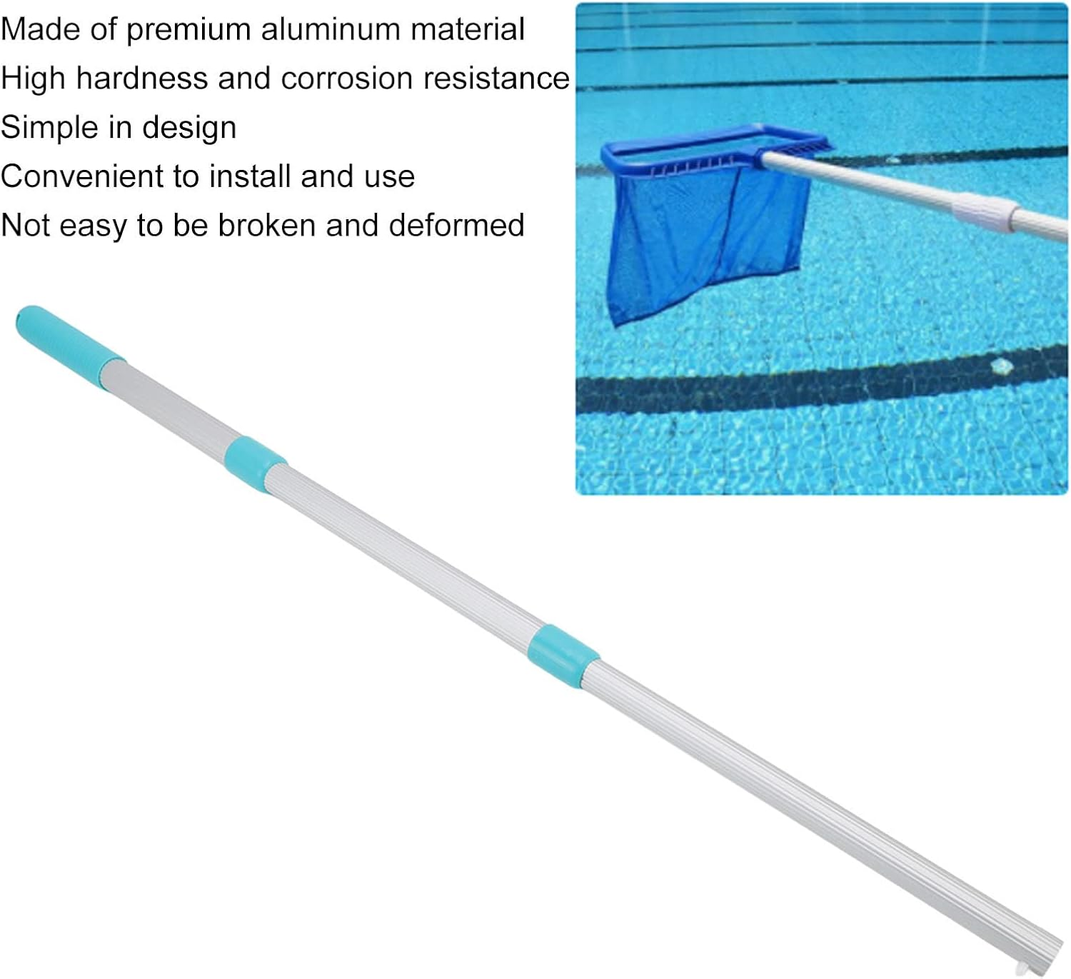 Swimming Pool Pole, 38.6In 3 Sections Heavy Duty Telescopic Aluminum Pole, Pool for Skimmer, Vacuum Heads, Brushes, Leaf Rake, Mesh image number 6