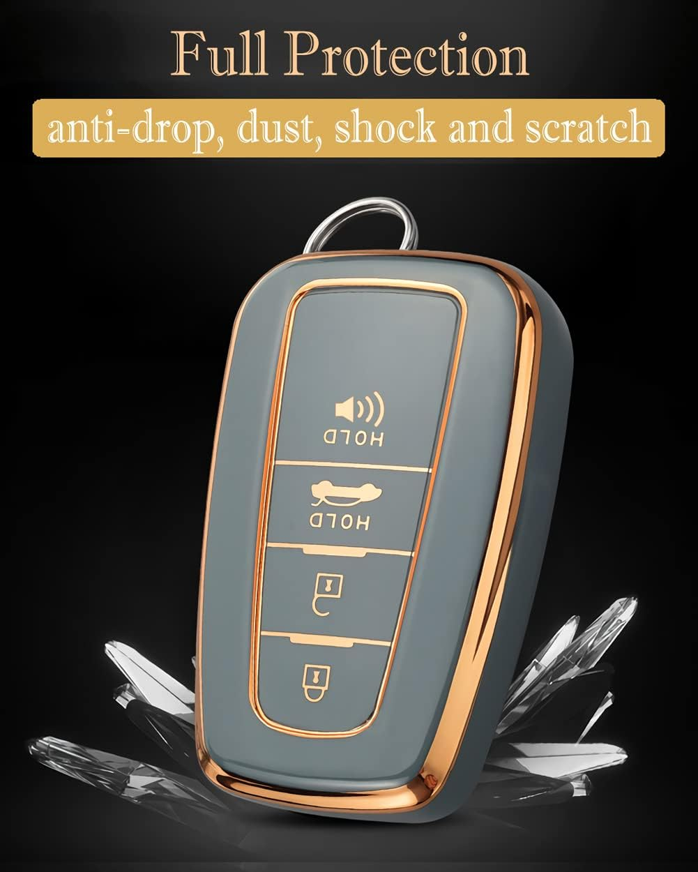 Toyota Camry RAV4 Highlander Corolla Avalon C-HR Prius GT86 Key Fob Cover, Premium Soft TPU 360 Degree Protector, Gray image number 1