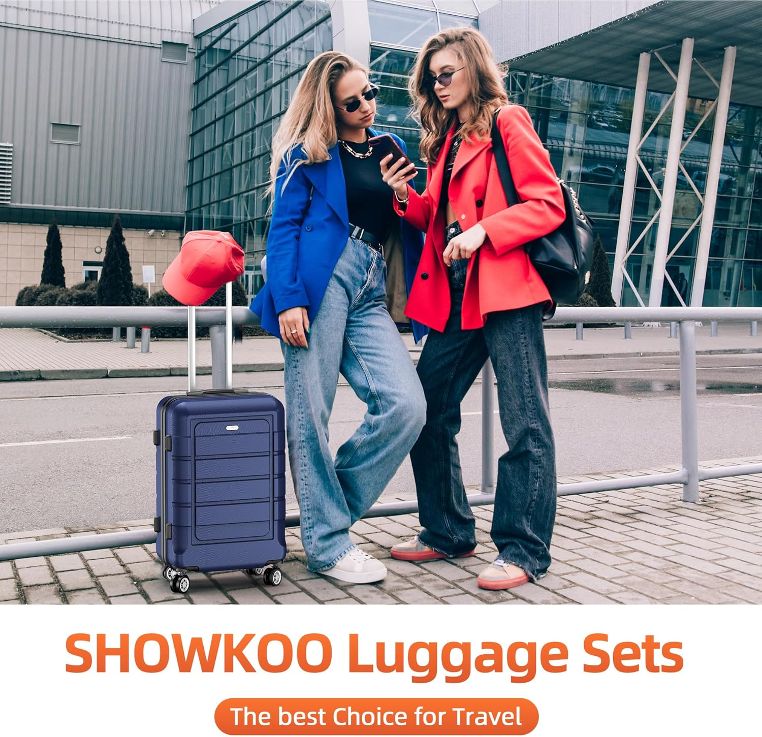 SHOWKOO Luggage Sets Expandable PC+ABS Durable Suitcase Double Wheels TSA Approved Lock Deep Blue 3Pcs image number 2