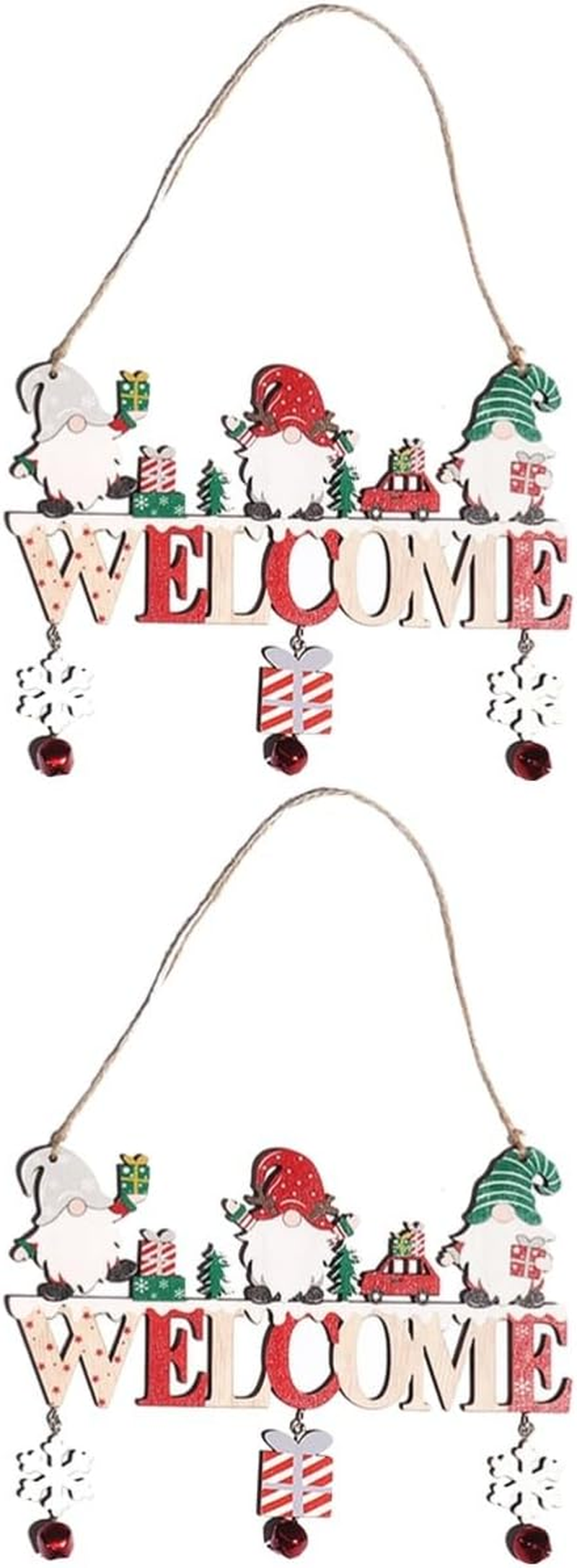 Abaodam 2Pcs Front Door Welcome Sign Wooden Christmas Hanging Decor Lanyard Charming Snowman Letters for Decoration Festive Holiday Atmosphere image number 2