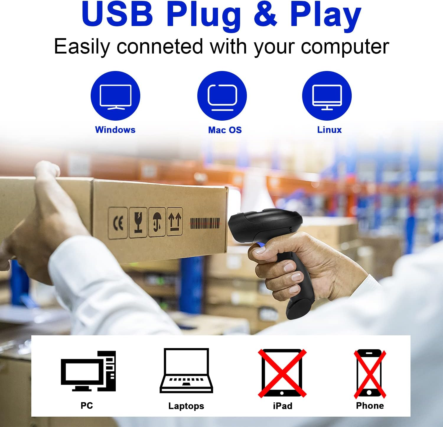 Wireless 1D 2D Barcode Scanner with Stand, Netumscan Portable Automatic QR Code Scanner Supports Screen Scan Handheld CMOS Image Bar Code Reader with USB Receiver for Warehouse POS and Computer image number 6