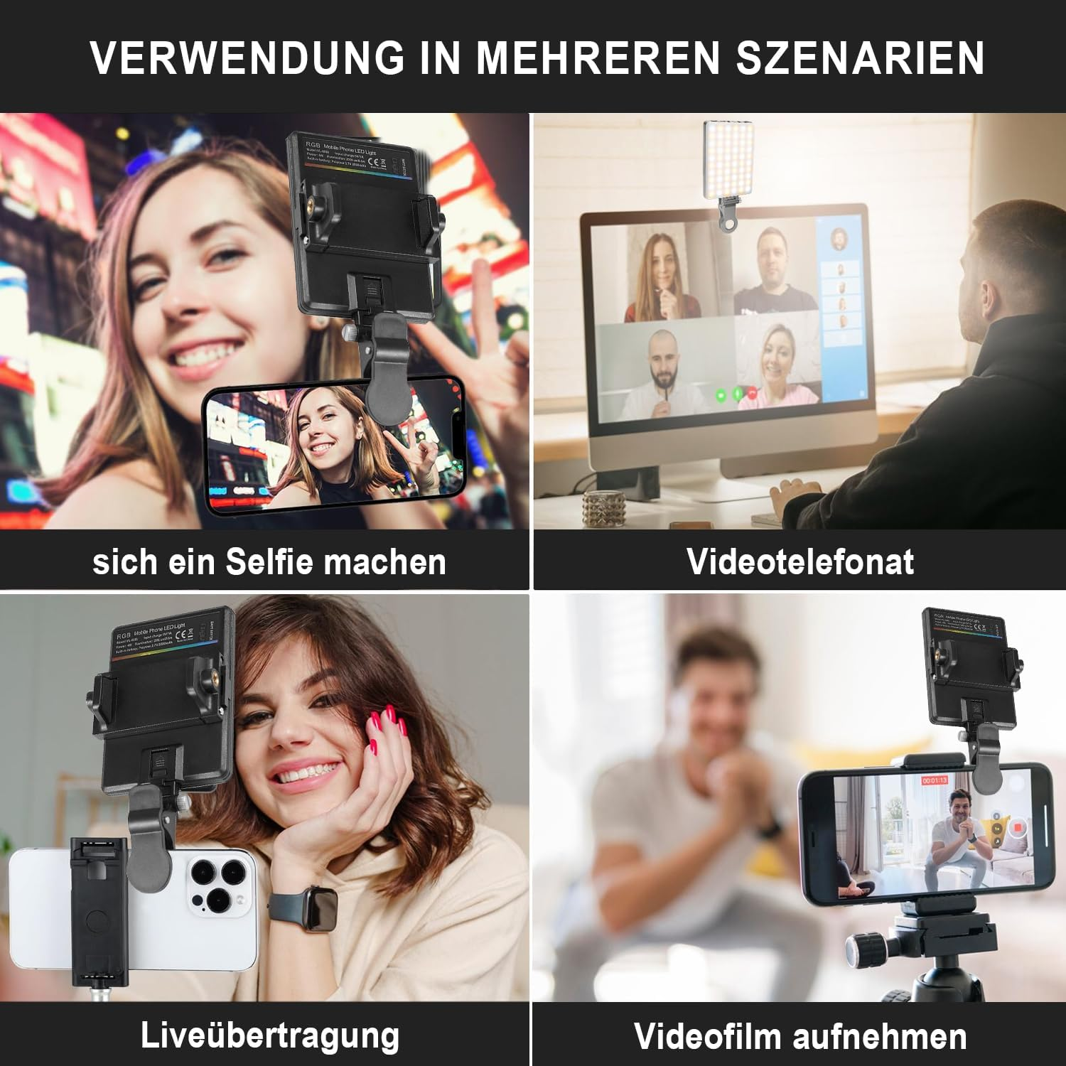 Voarge 60 LED Video Light, Selfie Light, 3000-7000 K, 3 Light Modes and Brightness, Rechargeable 2200 Mah, for Phone, Webcam, Laptop, Photo Make-Up image number 2