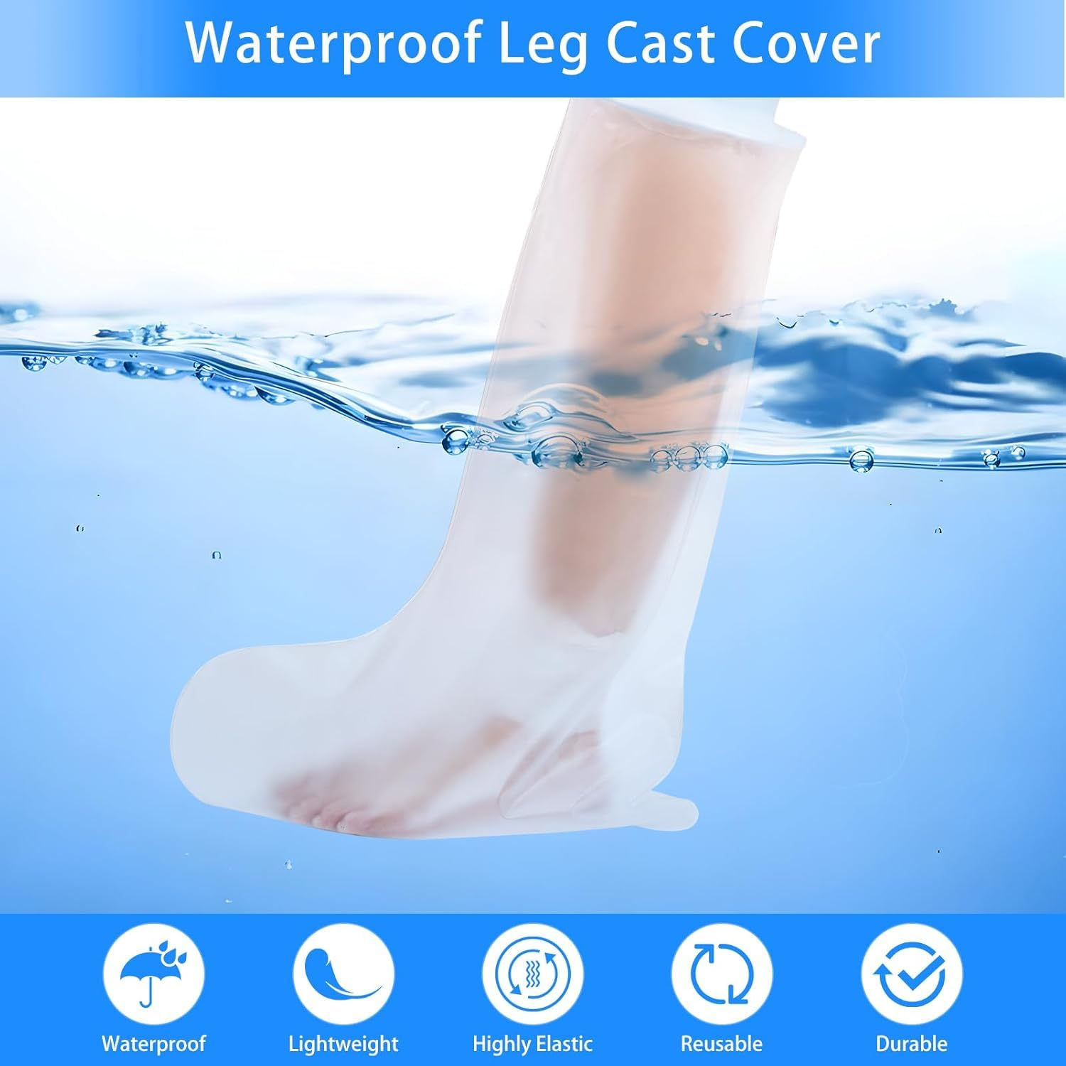 Waterproof Cast Cover for Shower Kids Cast Covers for Leg Cast Bag for Shower Leg Cast Cover for Bathing after Surgery Keep Bandage Dry Cast Protector for Foot, Ankle Wound 1PCS