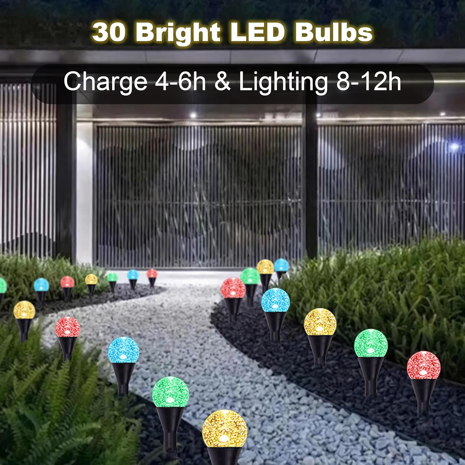 Solar Garden Lights Outdoor, 30LED 7.9Ft Bubble Beads Shaped Solar Lights Outdoor with 8 Lighting Modes, Fairy Light Waterproof Patio Light for Garden Yard Porch Wedding Party Decoration(Colorful) image number 6