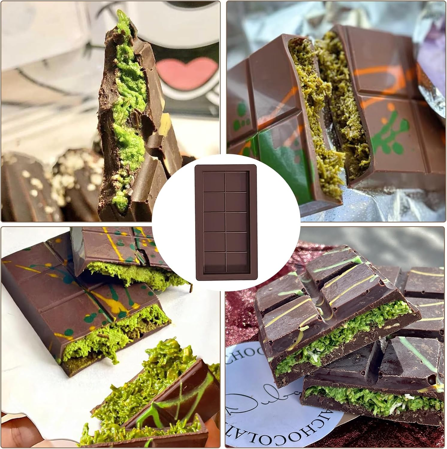 Chocolate Bar Mold,Bonlaer 2 Pcs Stuffed Chocolate Bar Molds Silicone Shapes,Diy Deep Chocolate Candy Kitchen Baking Moulds,10 Grids image number 2