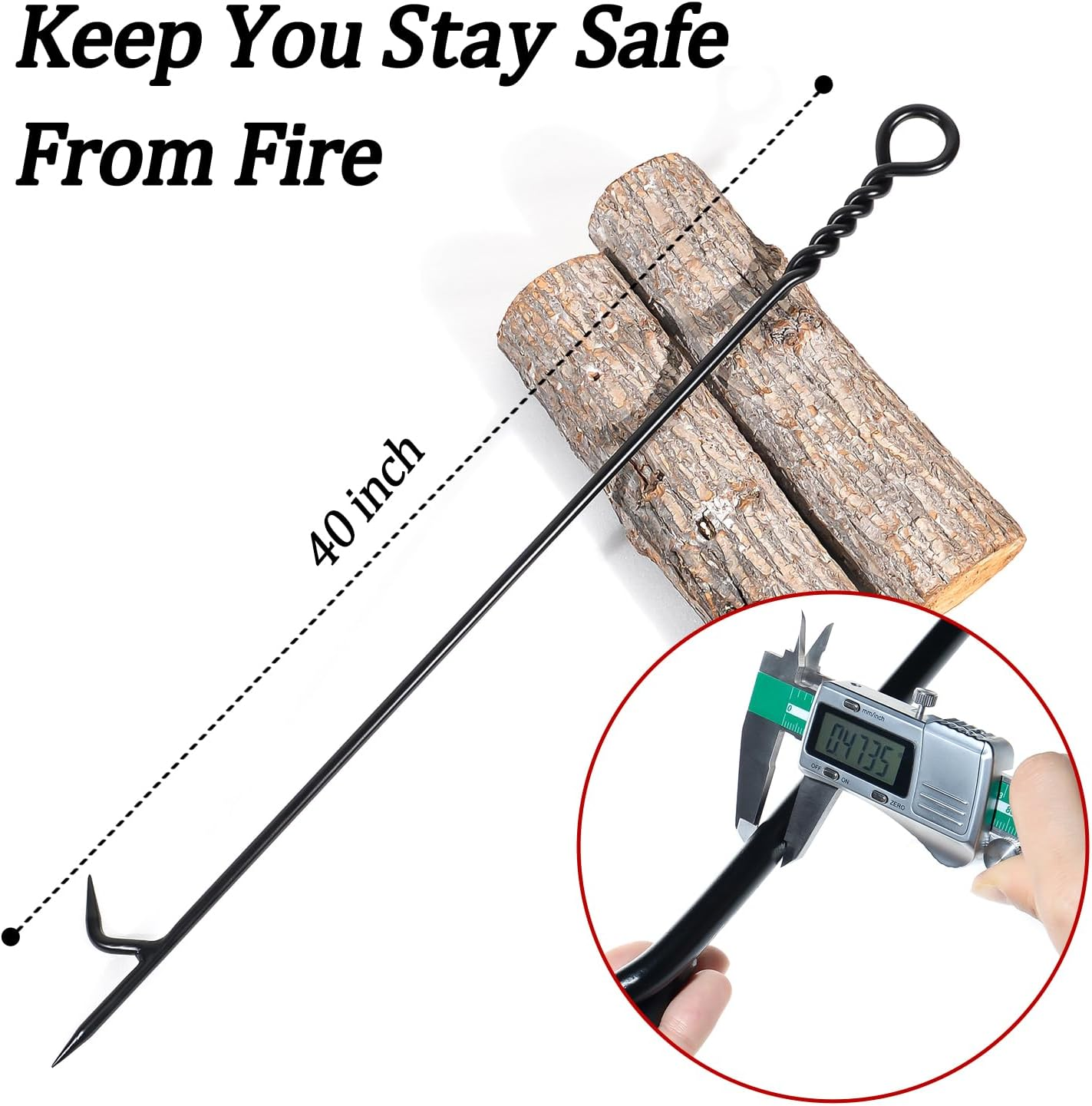 Fire Poker for Fire Pit, 40&rdquo;Twisted Rope Design Fireplace Poker, Heavy Duty Handmade Fire Pit Poker for Campfire Wood Stove Firewood Log Coals, Outdoor and Indoor Fireplace Fire Pit Tools image number 2