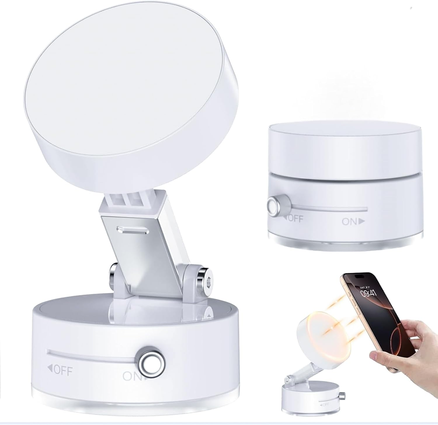 Vacuum Magnetic Phone Holder, 2025 New Foldable & Retractable Car Mount, 360&deg; Adjustable Suction Cup Stand for Iphone 16/15/14/13/12 & Suction Phones, Idea for Car/Mirror/Gym/Smooth Surfaces (White) image number 6