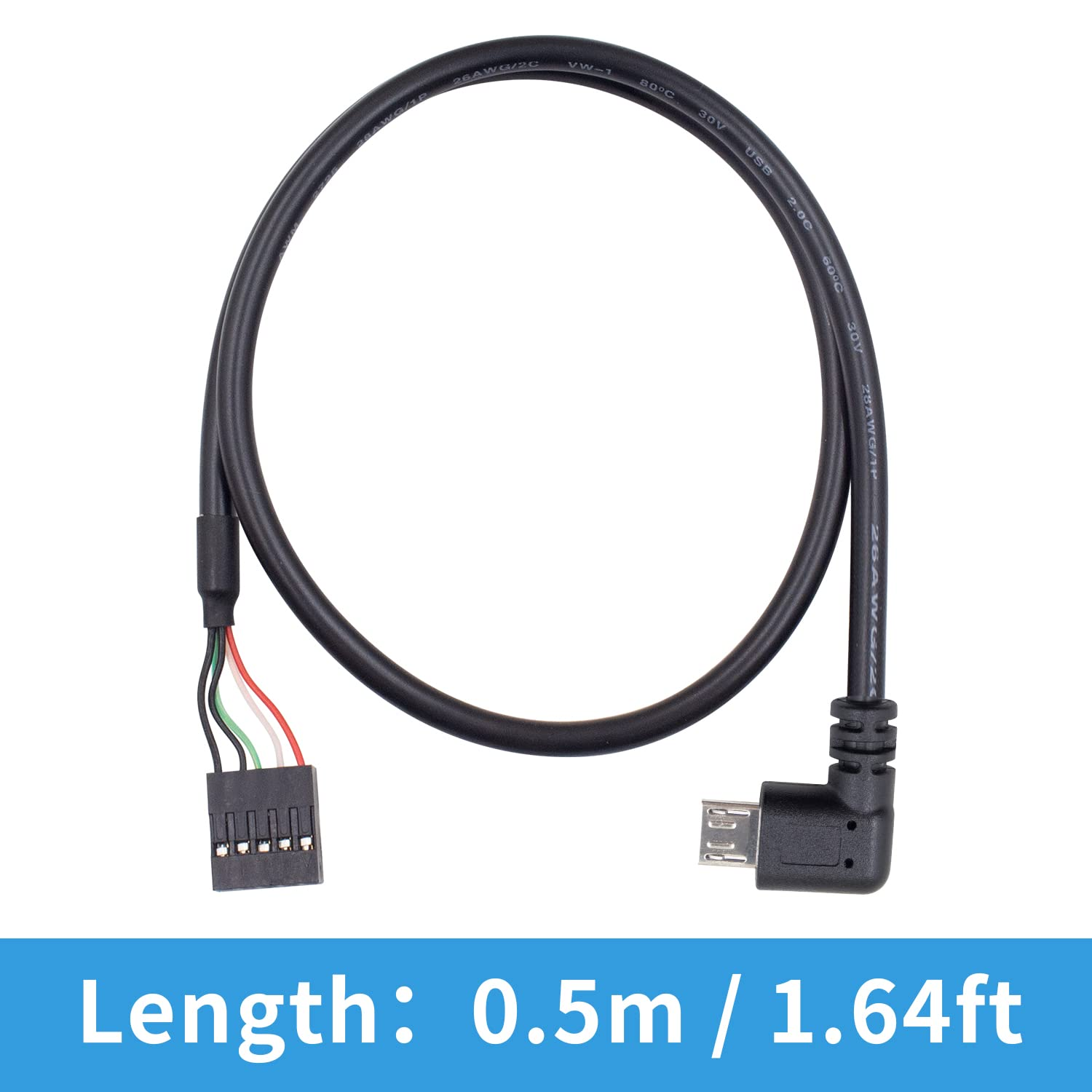 Duttek USB Header to Micro USB Cable, Micro USB to Motherboard Header, 90 Degree Right Angled Micro USB Male to 9 Pin Motherboard Female Dupont Extended Cable 2 Pack 1.65Ft/50Cm image number 1