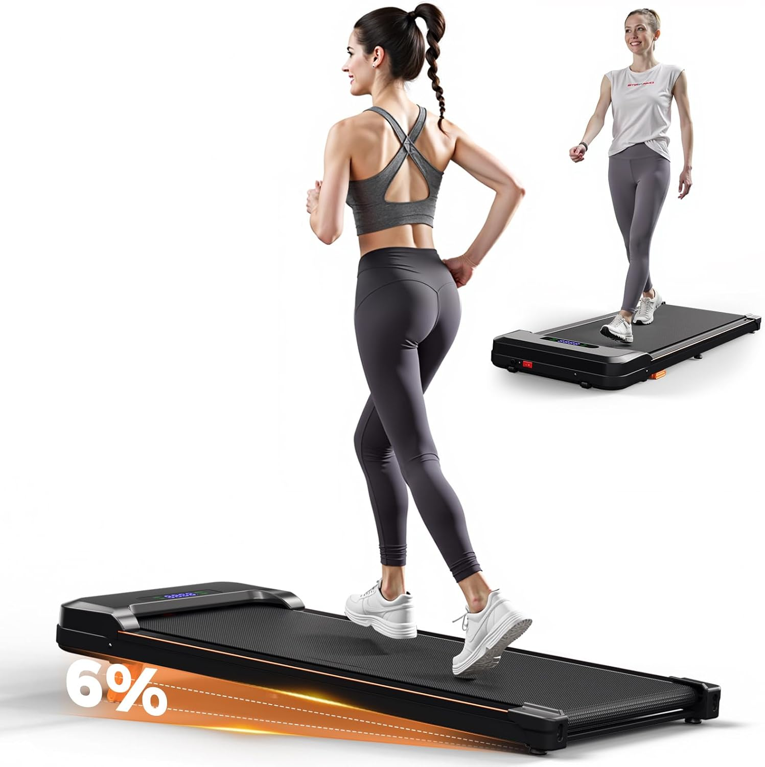 ACTFLAME Walking Pad under Desk, Portable Treadmill for Home and Office, 2 in 1 with Remote Control, 120KG Capacity, 2.5HP Compact with LED Display for Running
