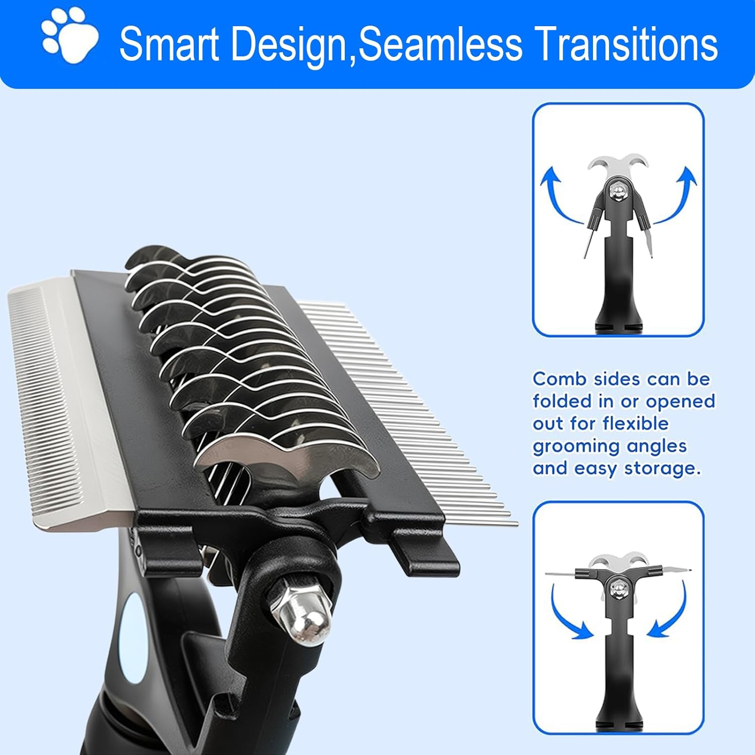 Dog Grooming Brush,3-In-1 Pet Deshedding Tool&ndash;Grooming Brush for Dogs & Cats with Undercoat Rake & Dematting Comb (Blue) image number 1