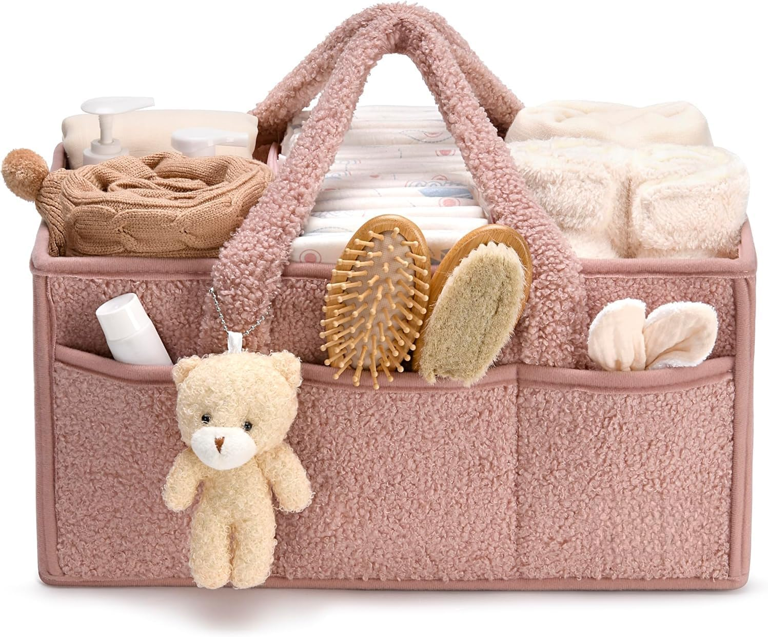 Diaper Caddy Organizer with Handle, Boy & Girl Shower Gift Basket, Portable Diaper Storage Basket Bin for Wipes,Stylish Nursery Storage Basket, Gifts for Baby Shower, Newborn Essentials, Floral Beige