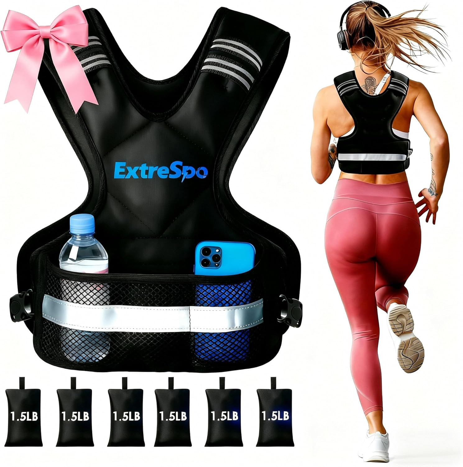 Extrespo Adjustable Weighted Vest for Men and Women | 1.8-4.5KG/5-9KG Vest with 6 Ironsand Weights for Home Workouts | Body Weight Vest Exercise Set for Cardio and Strength Training image number 5