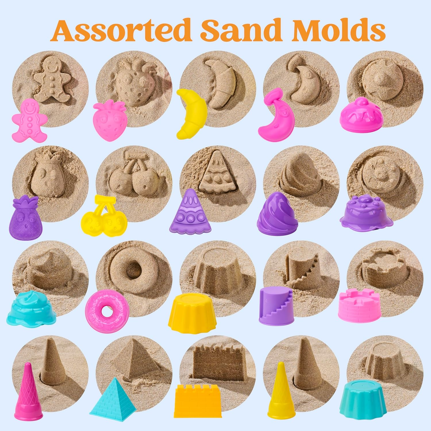 Sloosh Beach Sand Toys Set - Pink Dump Truck Car Toy with Sand Molds, Collapsible Buckets Mesh Bag Shovels Castle Ice Cream Mold for Ages Kids Toddlers Sandbox Toys Gifts Travel Vacation (Foods) image number 3
