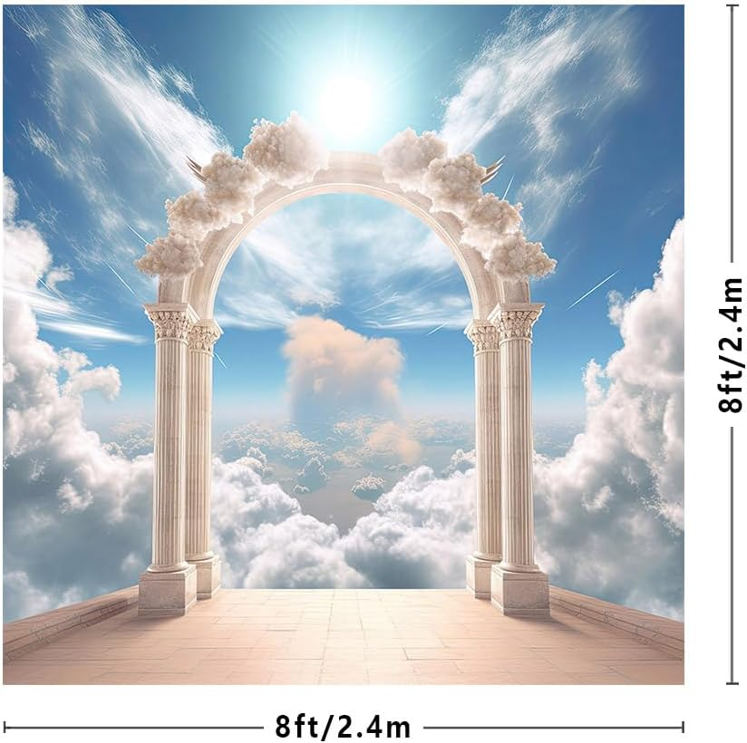 MEHOFOND Door to Sky Backdrop Photography White Door Clouds Blue Sky Backdrop Adult Child Portrait Christening Funeral Memorial Day Church Decoration Banner image number 1
