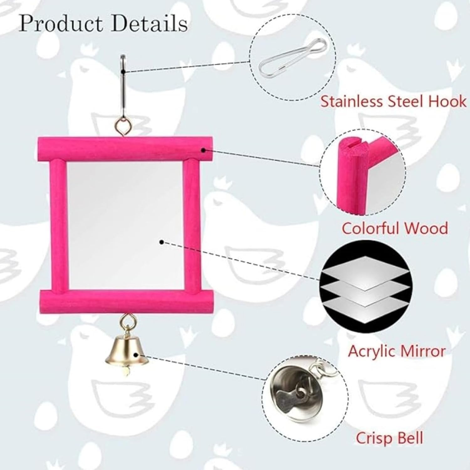 Chicken Mirror Beak Grinding Enrichment, 4Pcs Chicken Mirror Coop Enrichment Mirror Pecking Toy, Coop Enrichment Mirror Pecking Toy, Chicken Molar Stone Mirror Enrichment image number 5