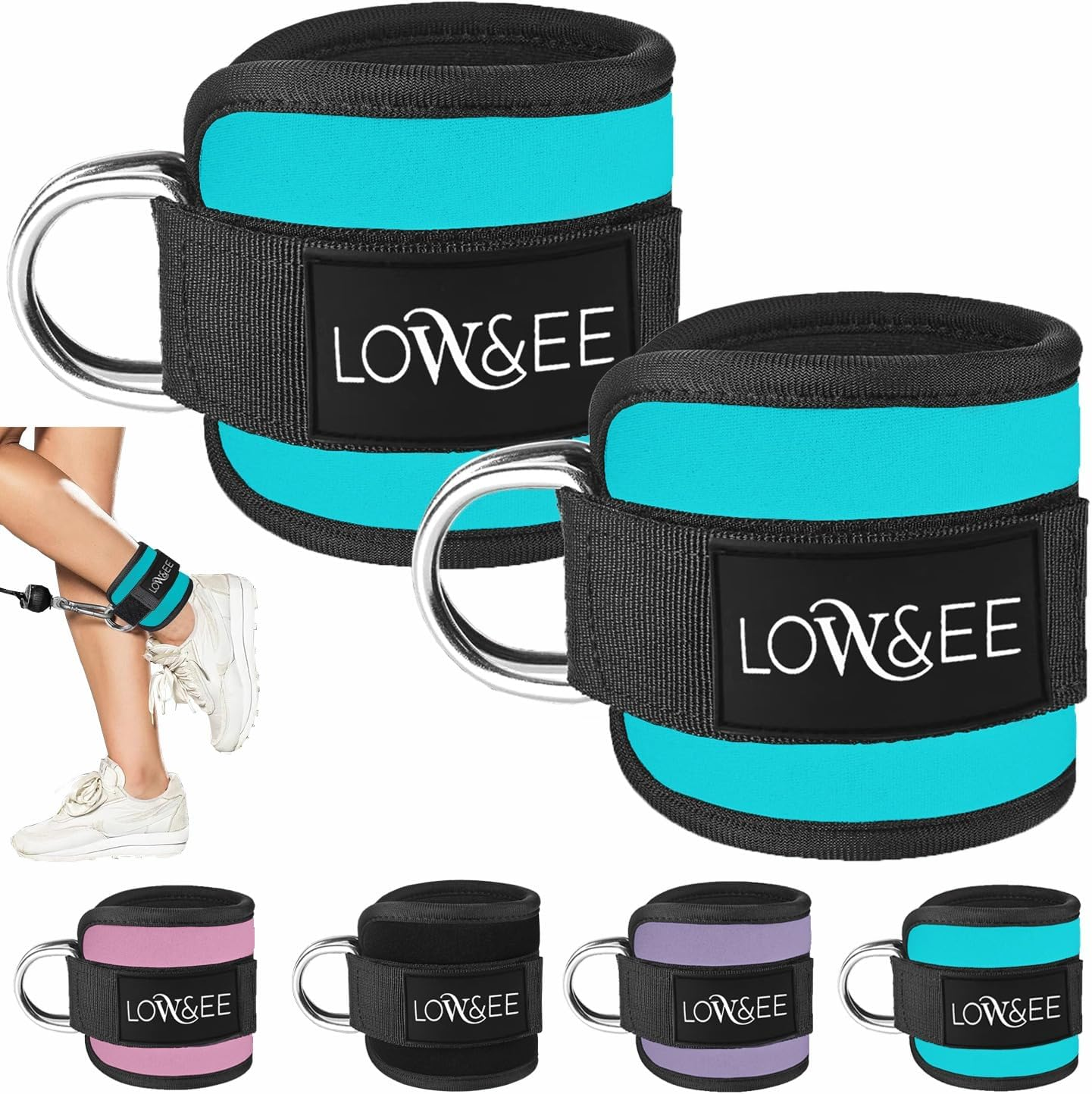 LOW&EE&reg; 2 Pack Ankle Pulleys Gym - Ankle Brace for Pulley Padded with Velcro for Women and Men - Gym Ankle Strap for Cable Machine Fitness and Gym - Gym
