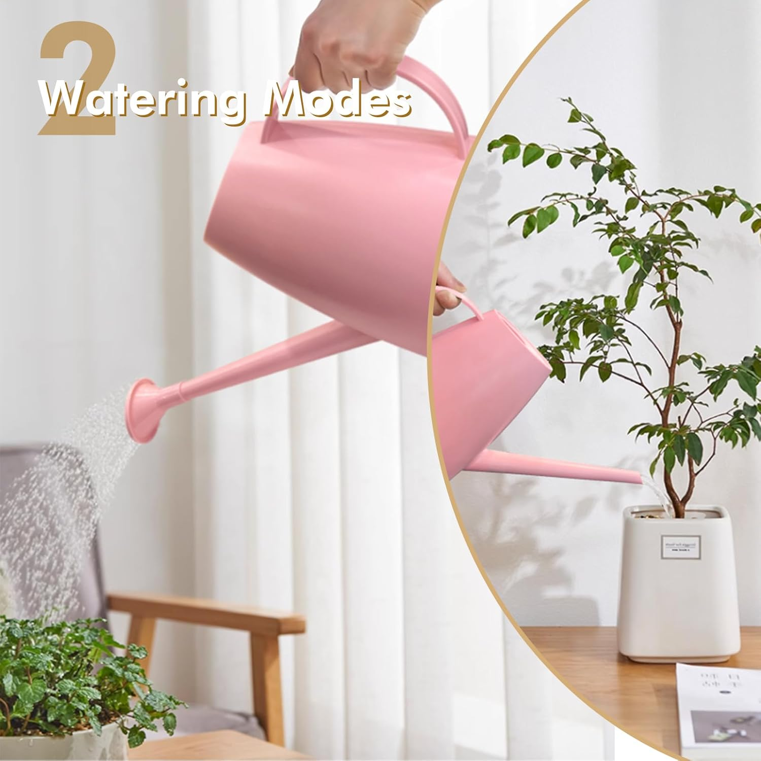 Watering Can for Indoor Outdoor Plants, Modern Small Watering Cans with Removable Nozzle, Long Spout Watering Can for Indoor Bonsai Plants Garden Flowers 1/2 Gallon 1.8L 60OZ image number 2