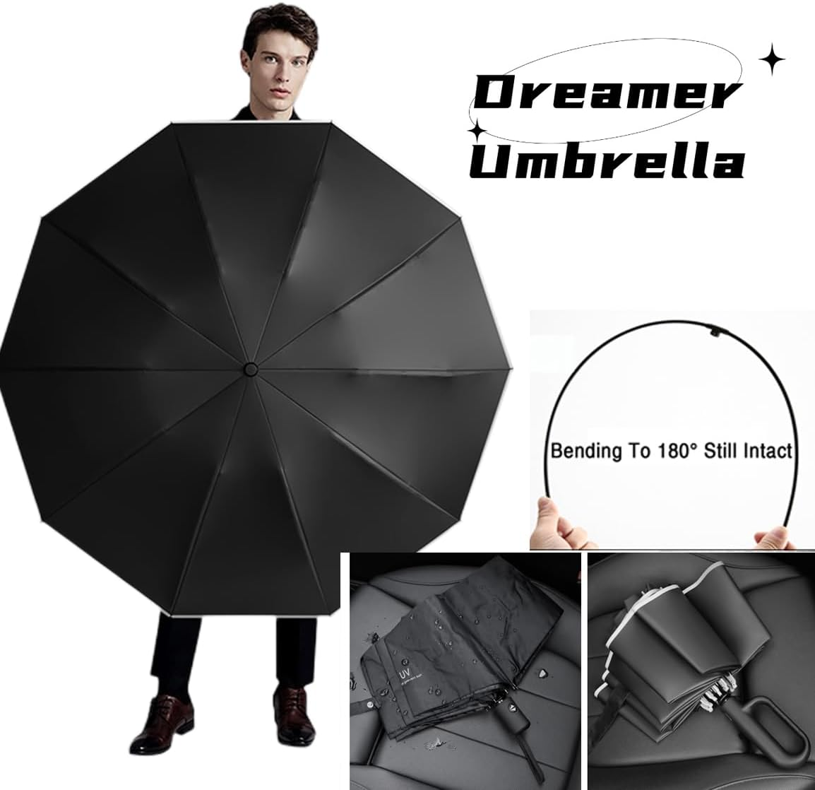 Inverted Reverse Golf Umbrella 10 Ribs Travel Folding Lightweight Compact Portable Backpack Outdoor,Automatic Open/Close,Sun/Rain,Anti 99 UV Protection UPF 50, Men Women Carabiner Handle Design image number 5