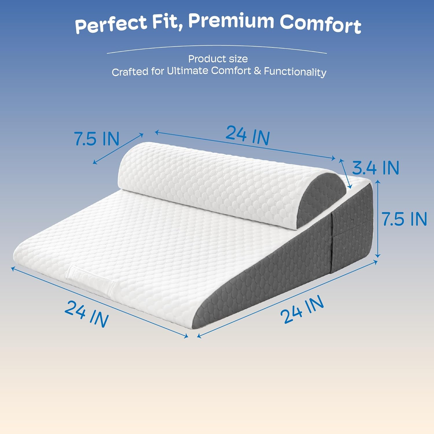 Wedge Pillow with Adjustable Pillow, 7.5" Wedge Pillow for Acid Reflux and Back Pain Relief, Snoring, Bed Wedge Pillows for Sleeping after Surgery. Cooling Memory Foam Top image number 5