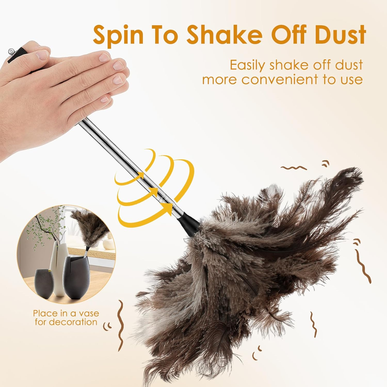 Extendable Feather Duster with Long Handle, Efficient Feather Cleaner Fluffy Ostrich Duster Tool for Cleaning Ceiling Fan Blinds Furniture image number 1