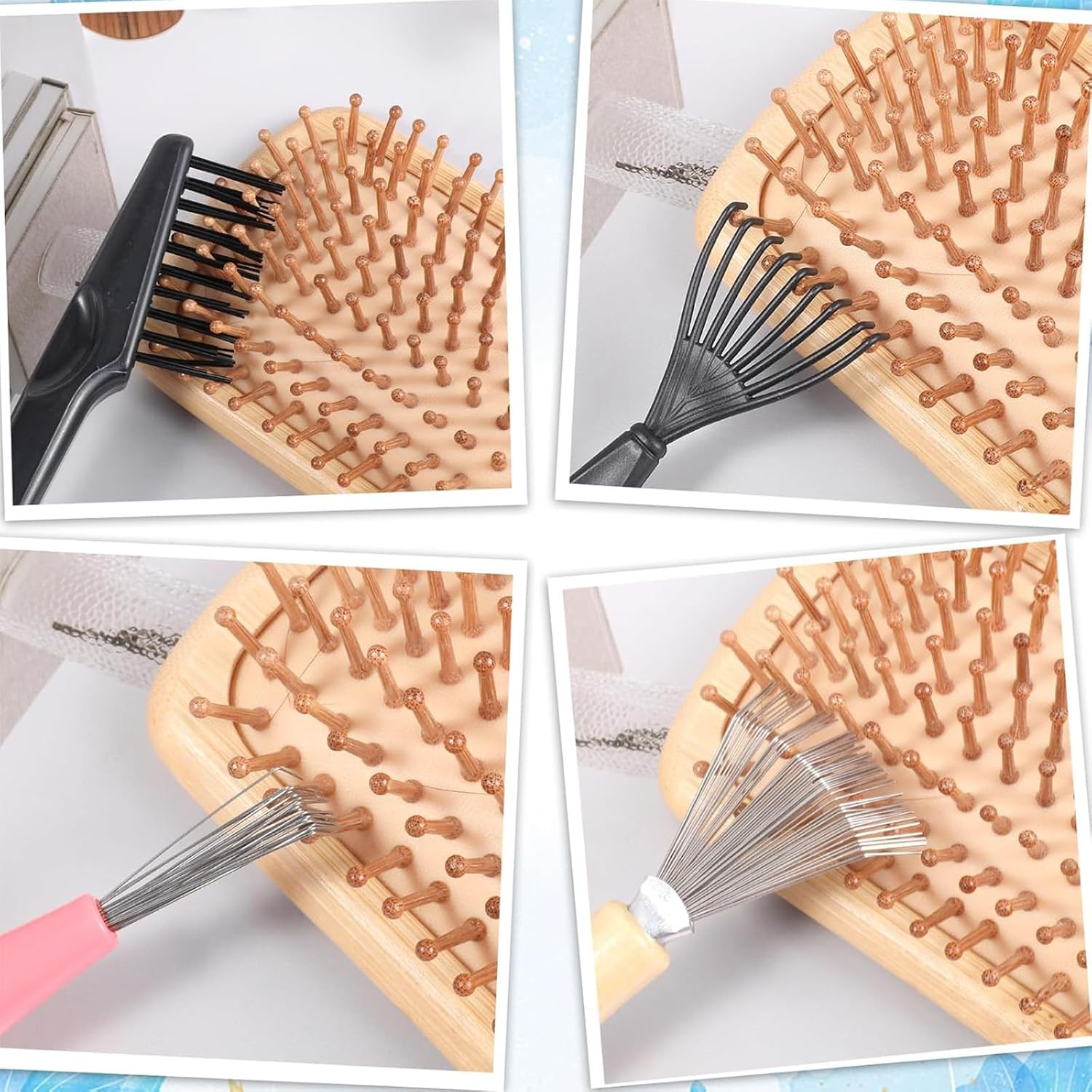 3 PCS Brush Cleaner, Hair Tools Cleaning Set, Wooden Handle Mini Rake and Dual Head Brush, Portable Cleaning Tools for Hairbrushes and Combs, Hair Styling Tools Maintenance Kit image number 1