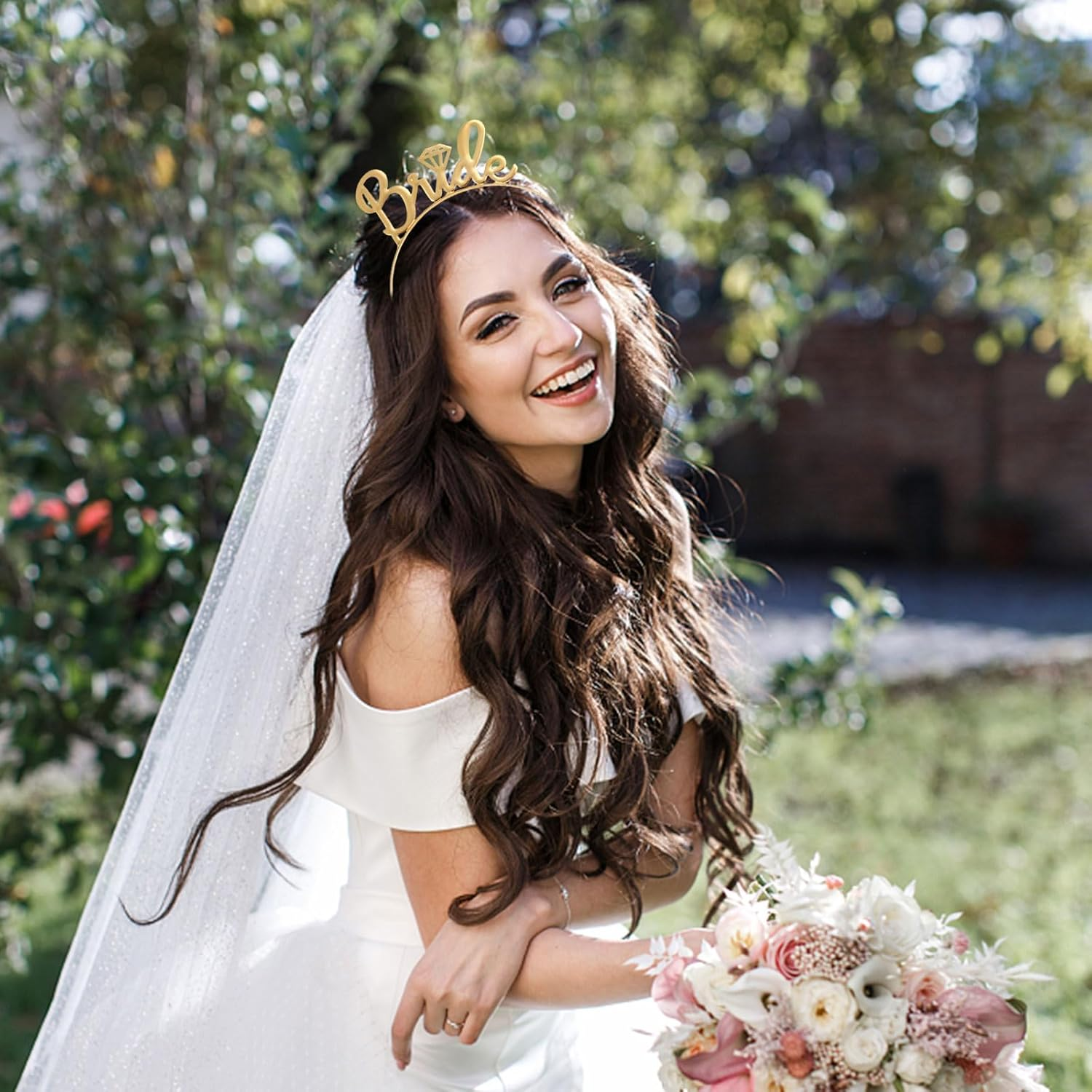 Lunarcharm JGA Headband Women Rose Gold Metal Bridal Headband Bride Hair Accessories for Bachelorette Party Hen Party Hen Party Women Gold image number 2