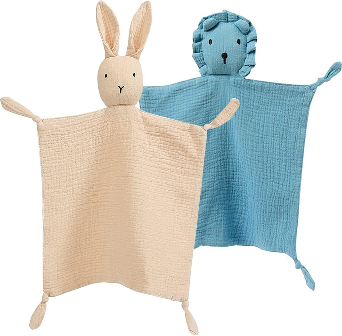 Bunny Lovey Blanket for Boys and Girls, Organic Cotton Muslin Security Blanket for Babies, Soft Breathable Lovie Soothing Towel for Newborn and Infant, 2 Pcs Set image number 7