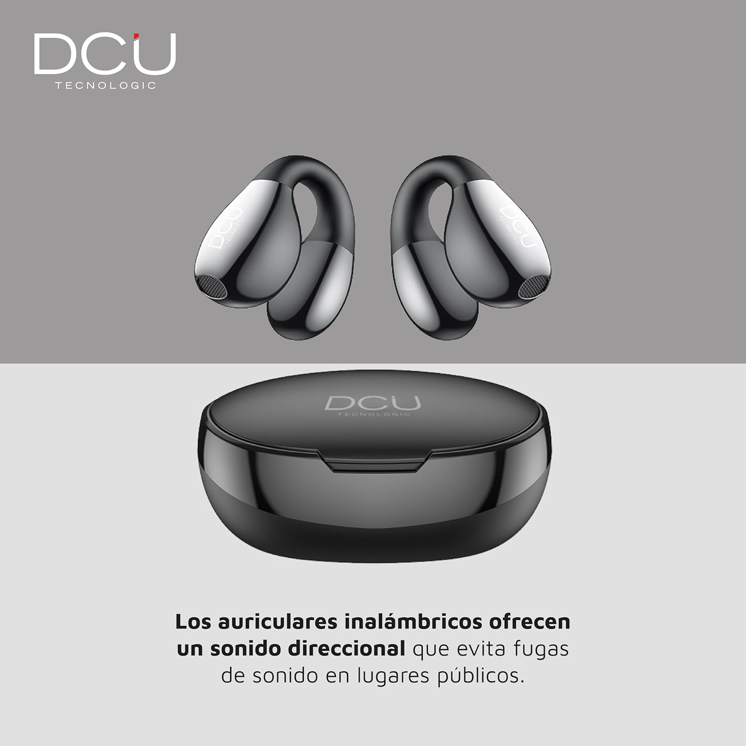 DCU TECNOLOGIC - Bluetooth 5.3 Clip Buds Headphones - Wireless - Multi-Point Connection - 7 Hours of Continuous Use Time (Single Charge) over 30 Hours with Charging Case. Colour: Black image number 1