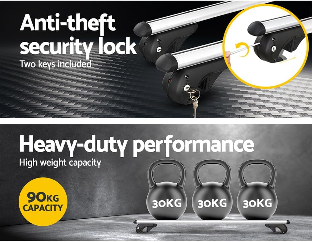 Giantz Car Roof Rack, 123Cm Length Universal Roofs Racks Pod Box Storage Basket Container Cross Bars Cars Accessories Transporting Storages, Adjustable Clamps 90Kg Aluminium Silver