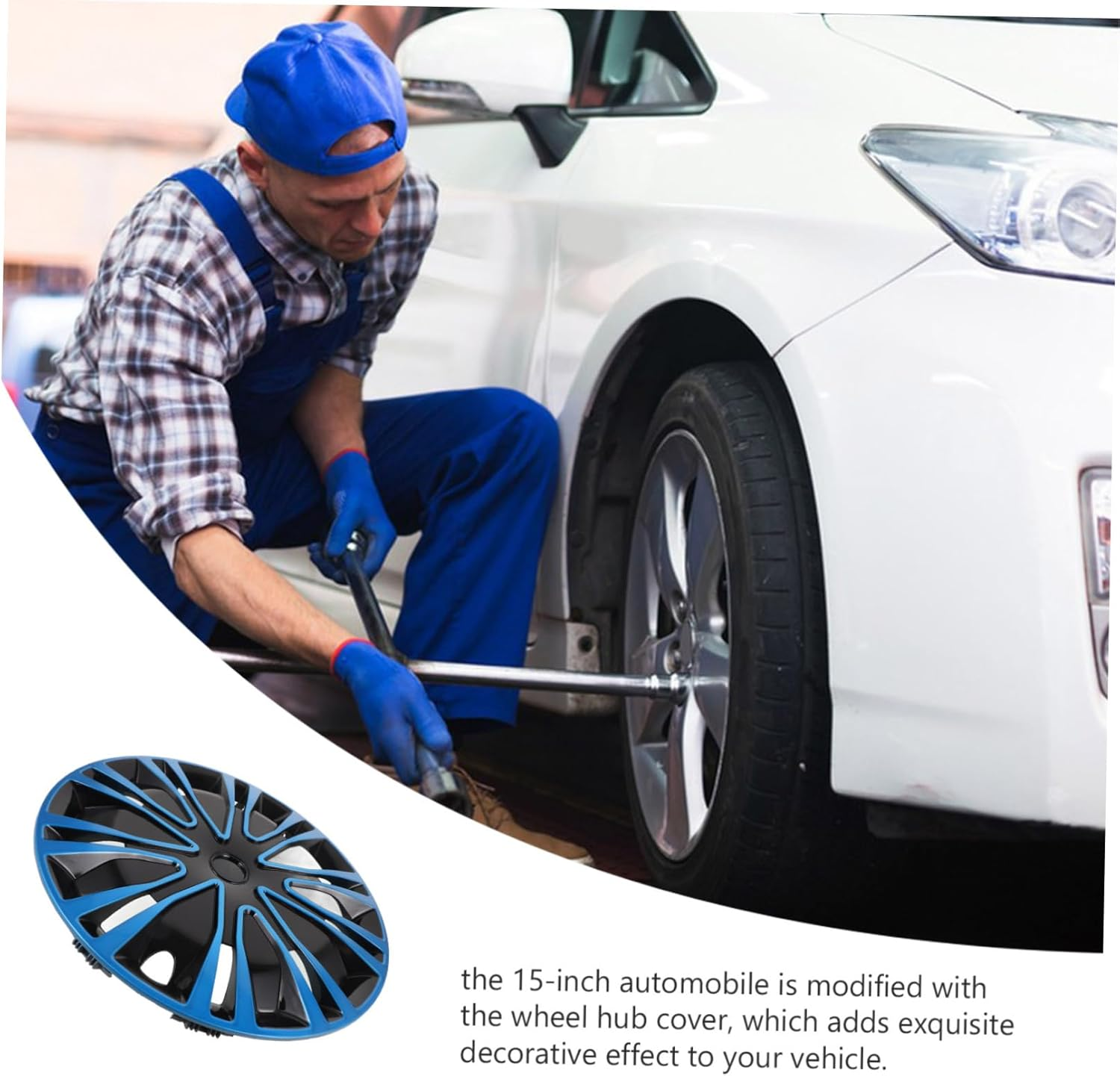 Parliky 15 Inch Blue-Black Automotive Hub Caps Decorative Wheel Hub Covers Universal Car Rim Covers for Vehicle Wheels image number 4