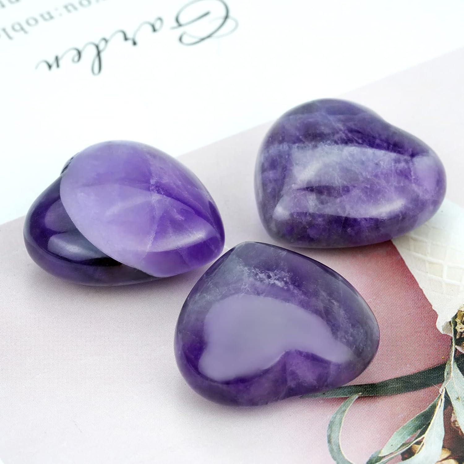 Marrywindix 10 Packs 1 Inch Healing Crystal Natural Amethyst Heart Love Carved Palm Worry Stone Chakra Reiki Balancing - Purple image number 3