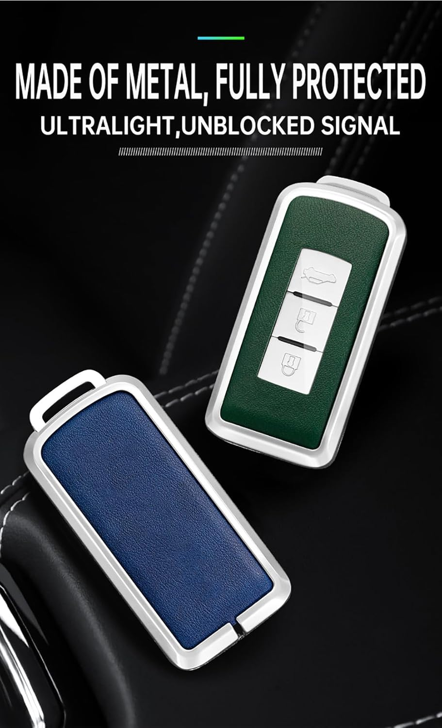 Ontto Alloy Car Key Fob Cover Fit for Mitsubishi L200 ASX Outlander Eclipse Cross Pajero Sport Lancer Xpander Triton Mirage Leather Key Case Shell Key Holder Keyring Keychain Accessories Black-Brown image number 5