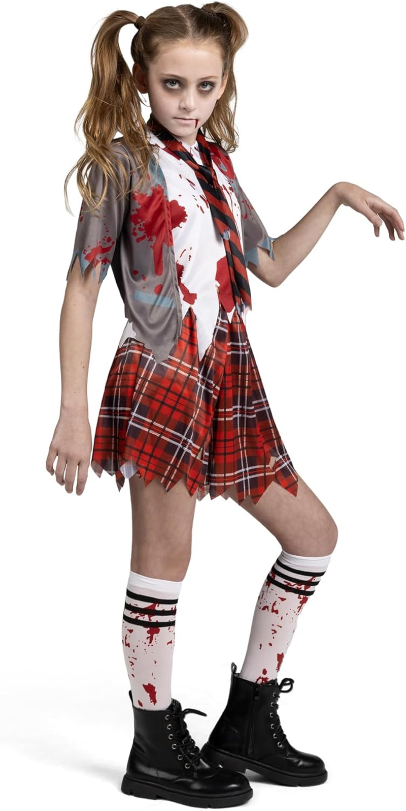 Spooktacular Creations Zombie Schoolgirl Costume, Girl Bloody Zombie Costume for Kids,Halloween, School, Event Party Dress Up image number 5