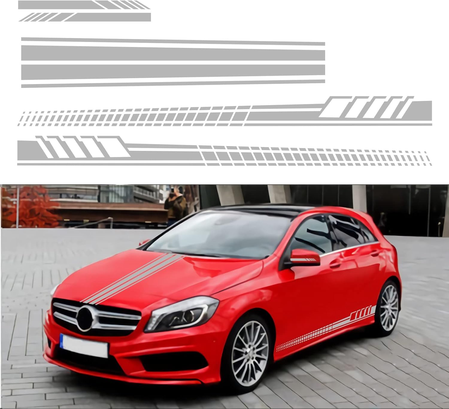 5PCS Car Hood Door Rear View Mirror Stripe Sticker for Car Racing Sports Body Side Skirt Stripe Decal Universal Vinyl Decoration for Car SUV Off-Road Vehicles(Black)