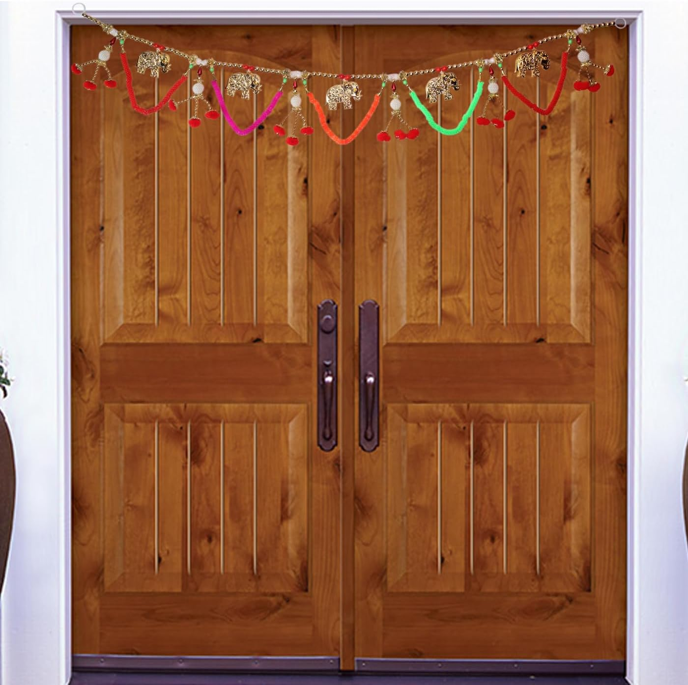 Fully Attractive Main Door Entrance Hanging Toran with Beads and Latkan for Home and Mandir Diwali Festival Decoration image number 3