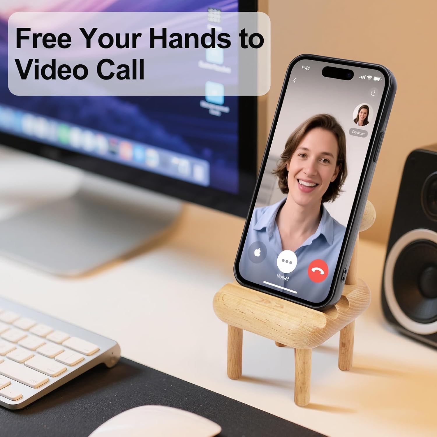 2 Pack Cell Phone Stand, Wooden Chair Holder for Desk, Angle Adjustable Desktop Phone Holder, Mini Wooden Chair, Portable Cellphone Cradle Desktop Dock for All Mobile Phones image number 2