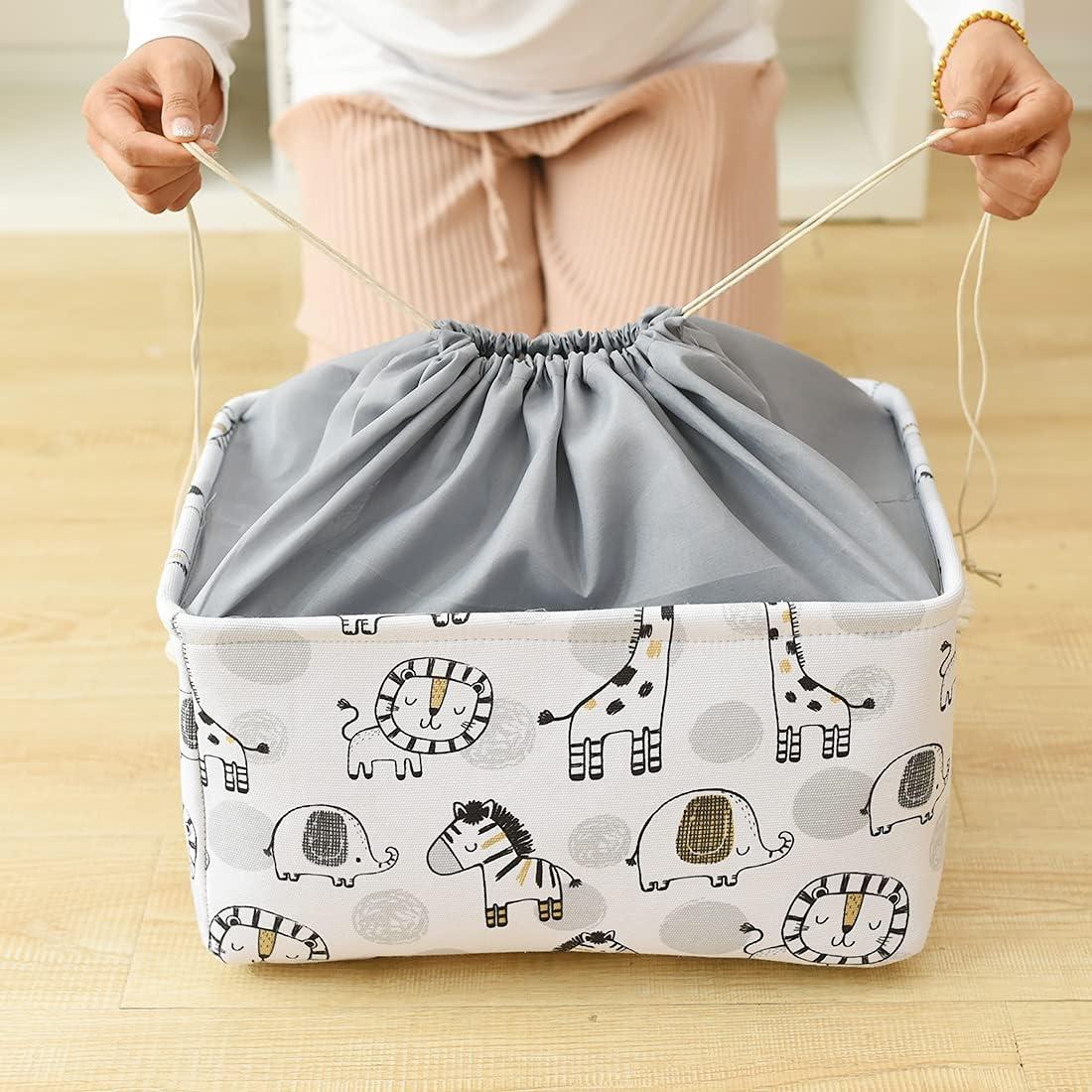 Inough Toy Baskets Toys Organizer Kids Storage Basket, Baby Room Decor Giraffe Laundry Baskets with Drawstring Mothers Day Gifts Basket for Kid'S Room (Giraffe, Large) image number 6