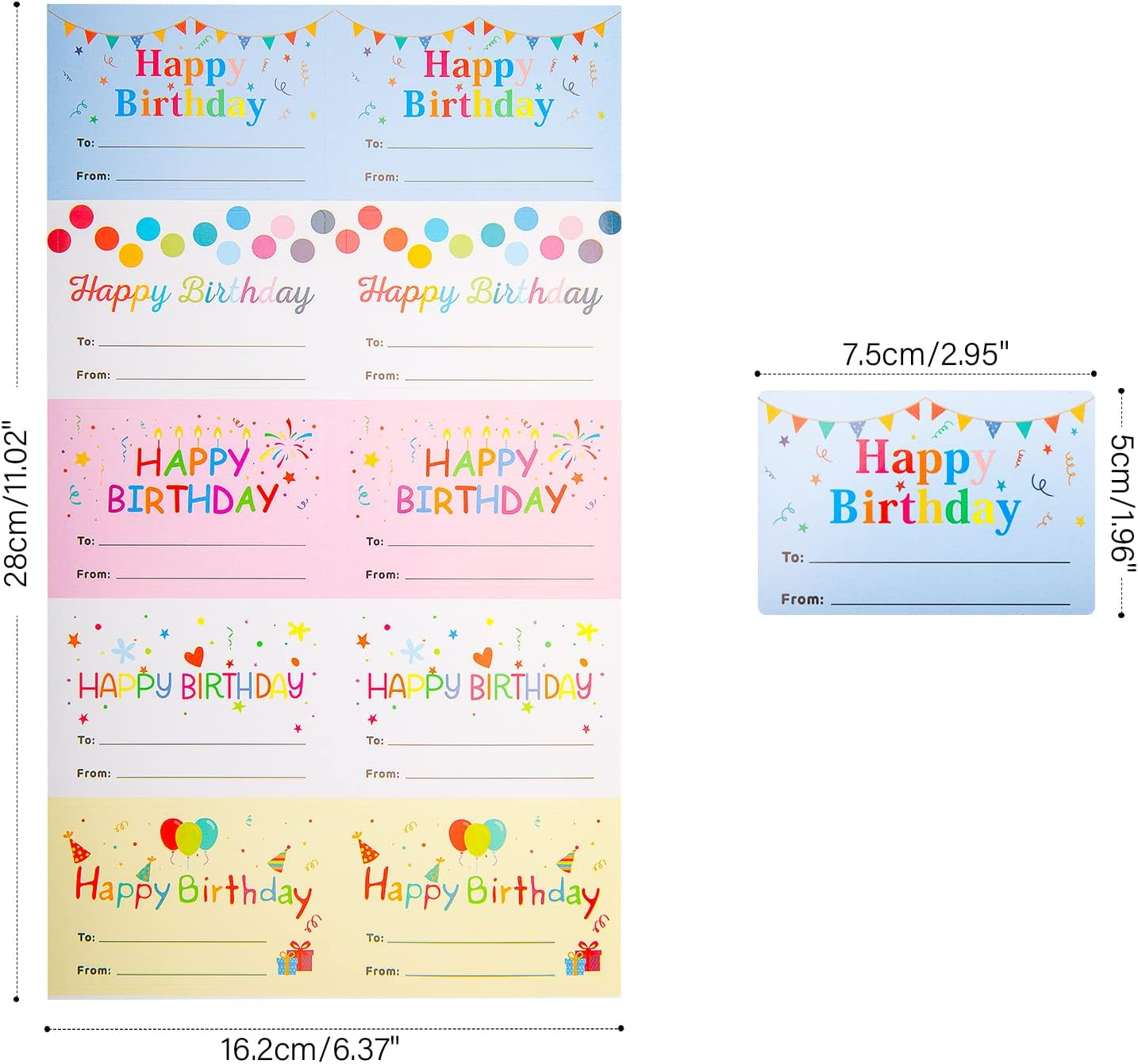 Anwyll Happy Birthday Name Stickers - 100 Pcs 3X2 Inch Self-Adhesive Birthday Present Stickers for Party, Gift Wrapping, Envelope Seals image number 3