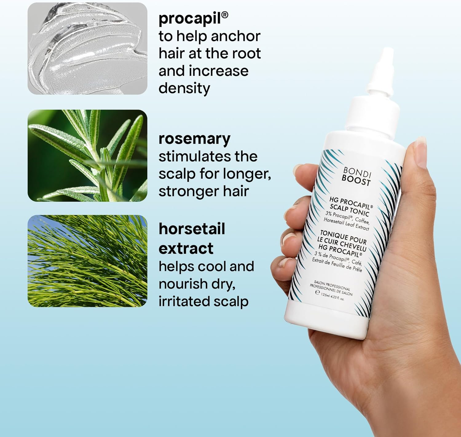 Bondiboost Procapil Hair Tonic 4.23 Fl Oz - Leave-In Treatment for Thinning Hair - Reduce Hair Fall + Increase Hair Density - Lightweight Non-Greasy Formula - Vegan/Cruelty-Free - Australian Made image number 2