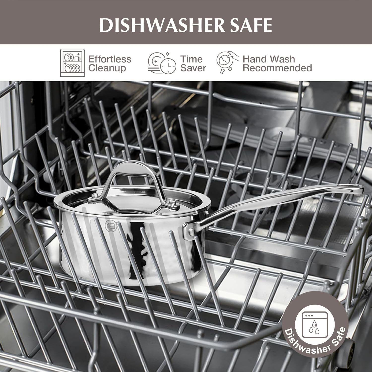 16Cm Tri-Ply Stainless Steel Saucepan with Lid, 18/10 Stainless Steel Pot, Sauce Pan, Oven Safe Cooking Pot, Induction Compatible, Dishwasher Safe image number 2