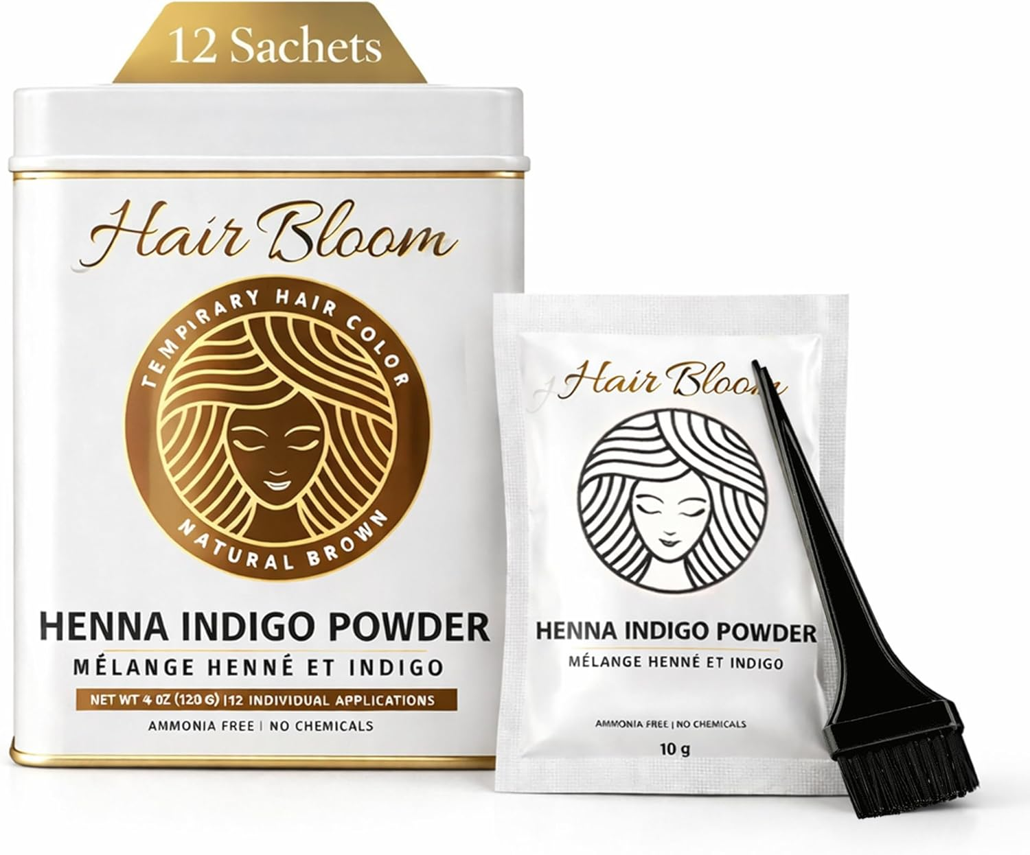 Hair Bloom Natural Red Hair Color- Henna W/Mixed Himalayan Herbs Hair Color Powder- 12 Individual Sachets (10 Gm Each)- Reusable Brush & Tray Included- Shiny & Smooth by Pride of India