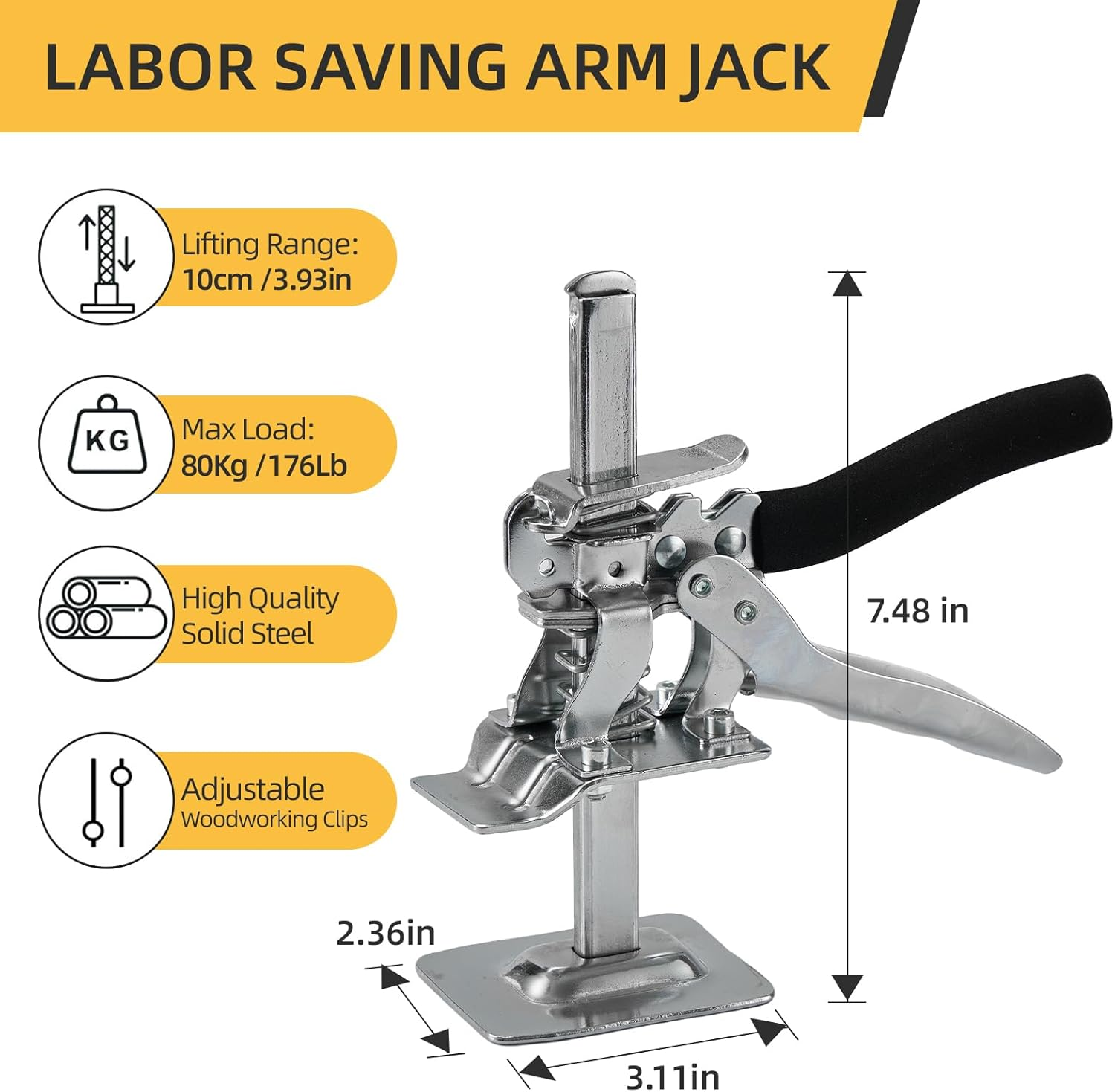 Labor-Saving Handle 2 Pack, 7.4 in Construction Jack, Wall Tile Locator, Multi-Function Height Adjustment Lifting Device, Door Panel Lifting Cabinet Jack, Dynamic Load 350 LB image number 1