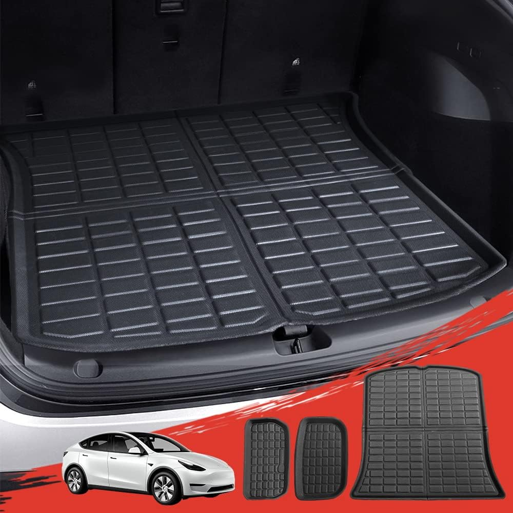 Weisshorn Car Truck Mats for 2020-2025 Tesla Model Y, 3Pcs All Weather Rubber Cargo Liners and Fruck Tray Mats Cars Carpets anti Slip Cover Protector image number 3