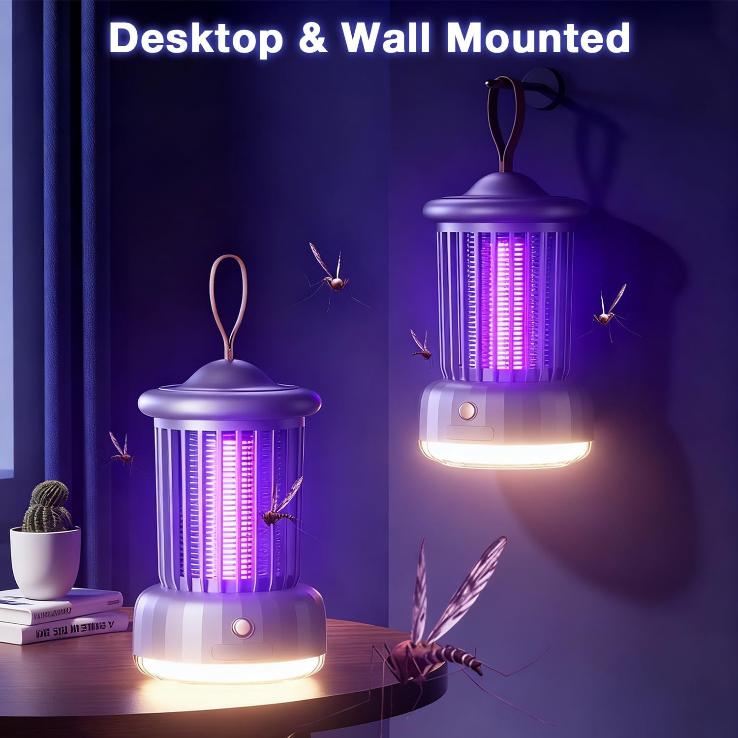 Yakiter Mosquito Killer Lamp, 2 in 1 Rechargeable Electric Bug Zapper, UV Fly Killer with Night Light, Insect Fly Zapper for Home, Standing or Hanging Outdoor/Indoor (Blue) image number 6